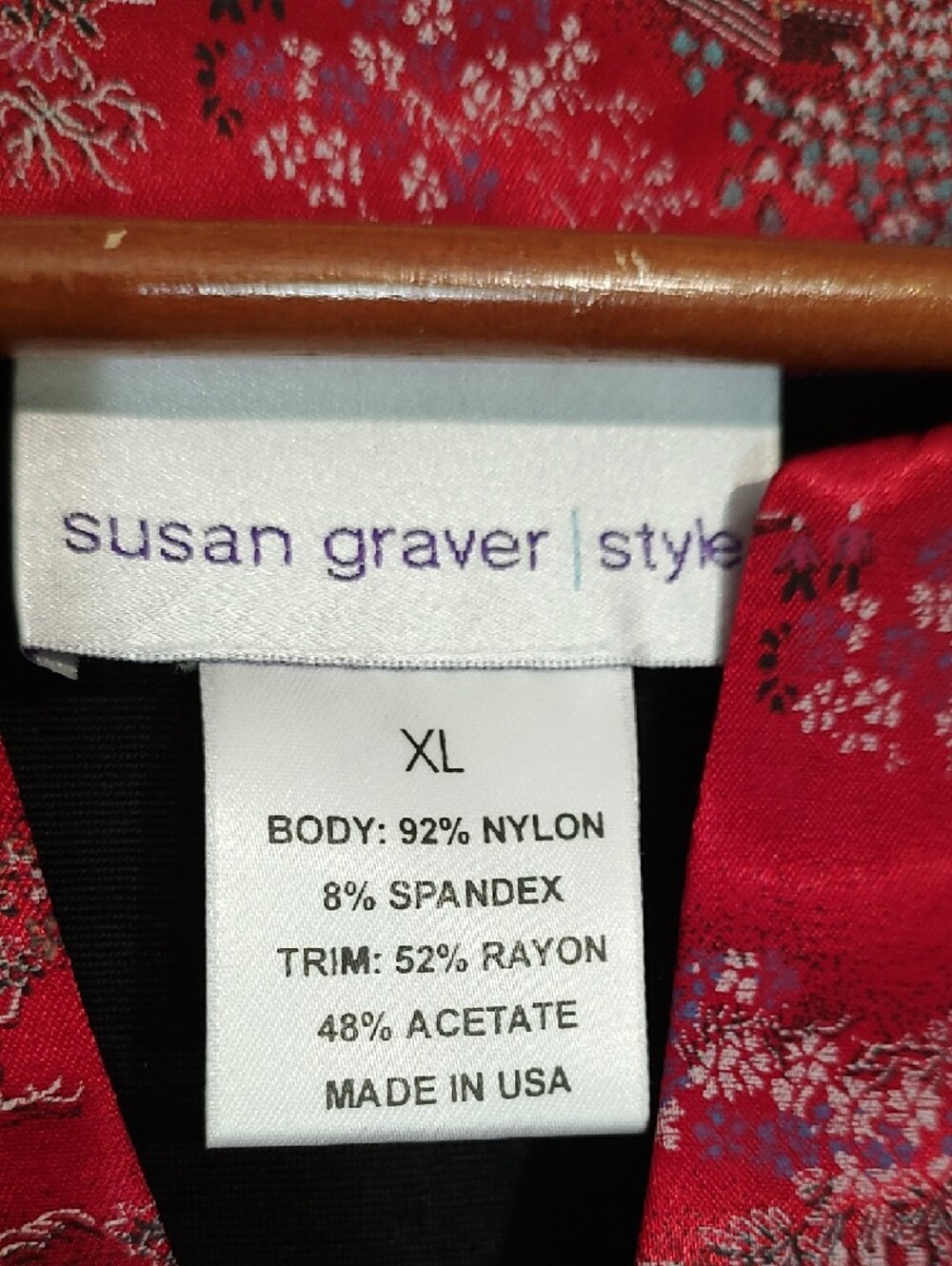 Susan Graver Black Three-Piece Tunic Set with Red Floral Trim - Picture 12 of 16